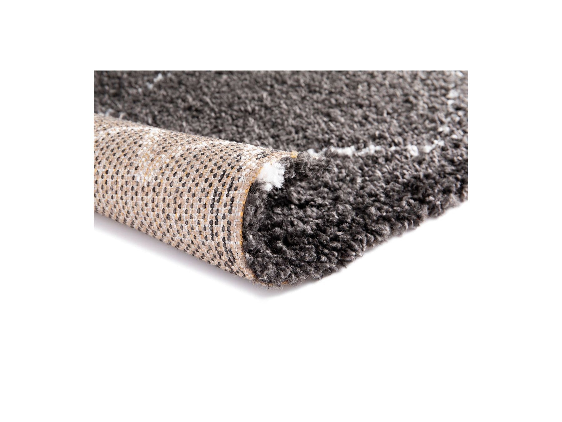 Simon - Tapis Poils Longs - Motif Graphique - Noir