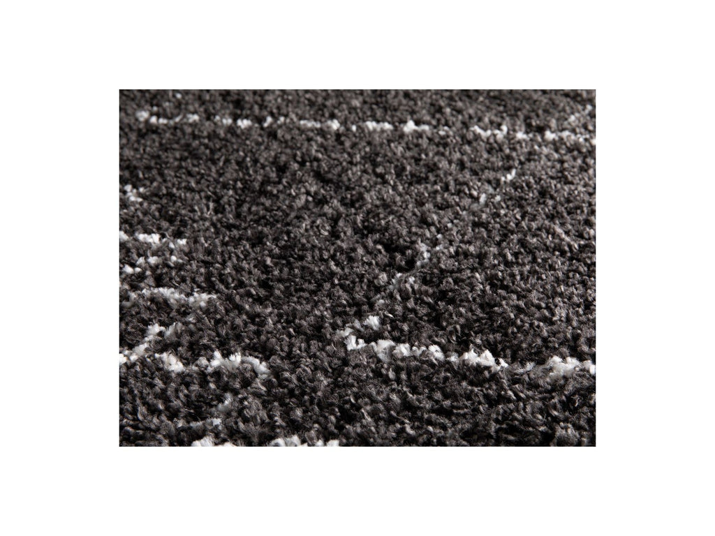 Simon - Tapis Poils Longs - Motif Graphique - Noir