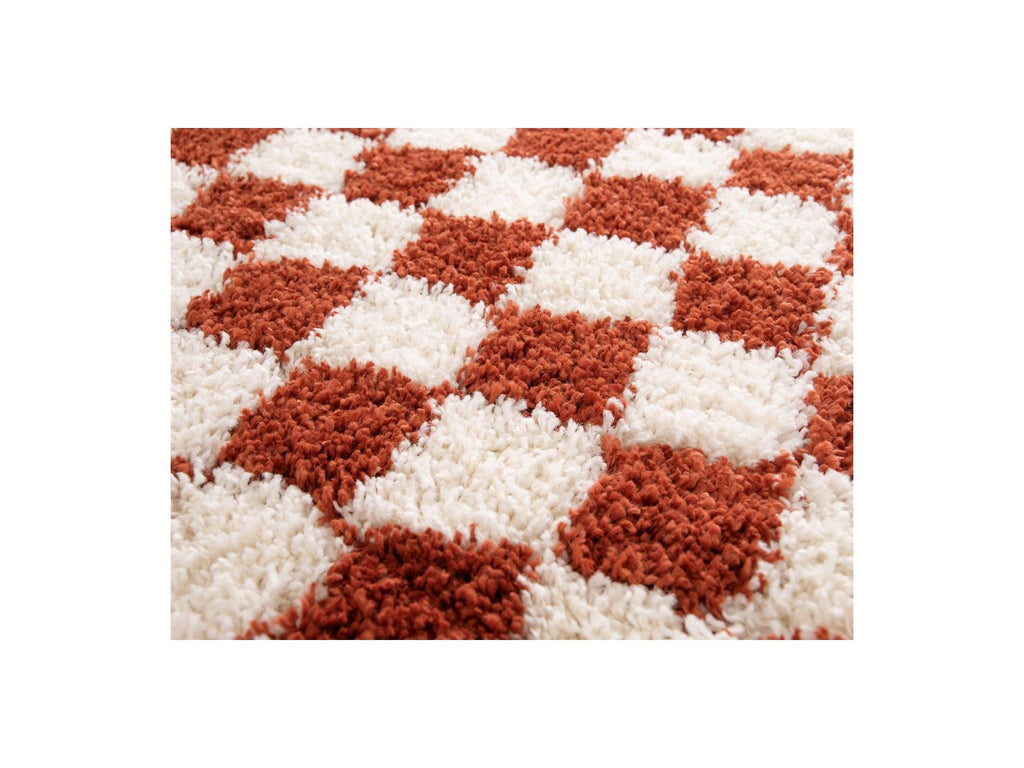 Damien - Tapis Poils Longs - Motif Damier - Orange