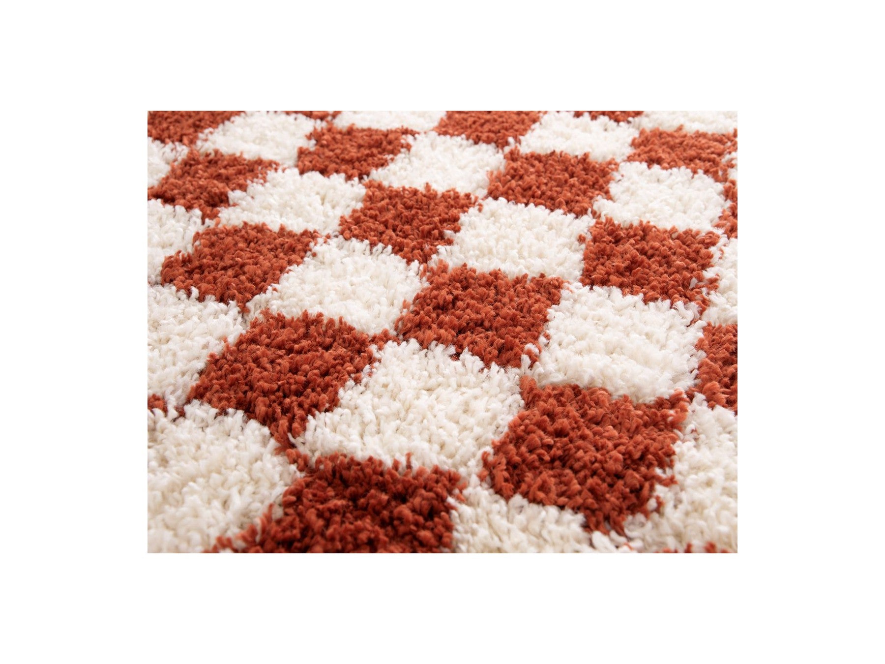 Damien - Tapis Poils Longs - Motif Damier - Orange