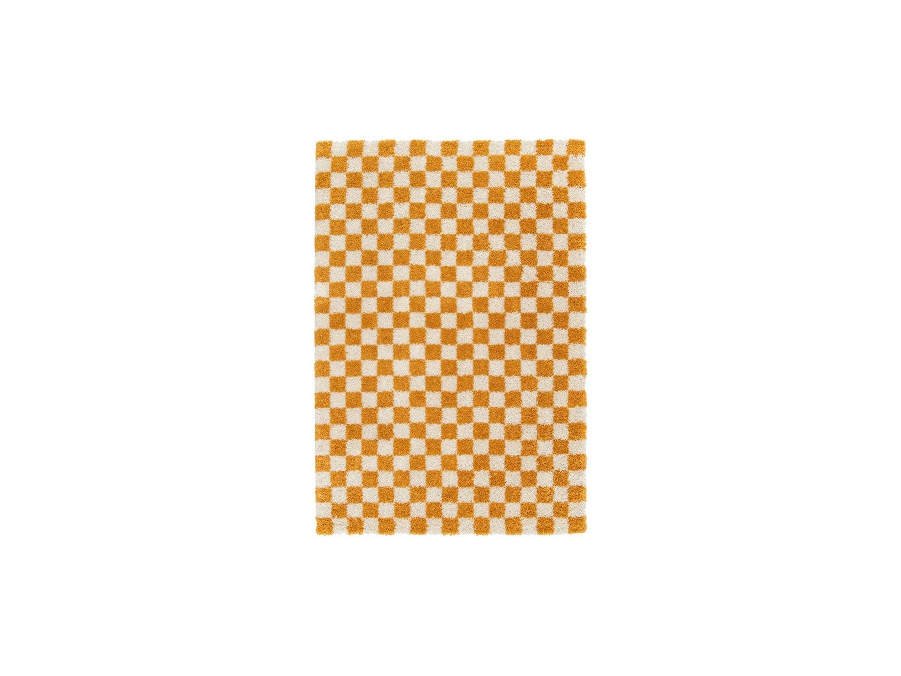 Damien - Tapis Poils Longs - Motif Damier - Jaune