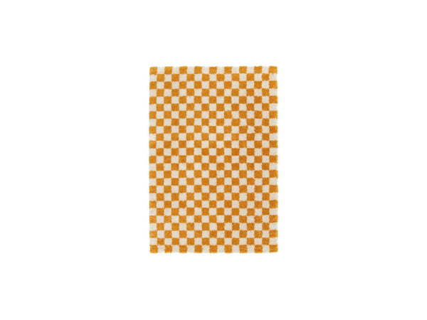 Damien - Tapis Poils Longs - Motif Damier - Jaune
