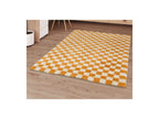 Damien - Tapis Poils Longs - Motif Damier - Jaune