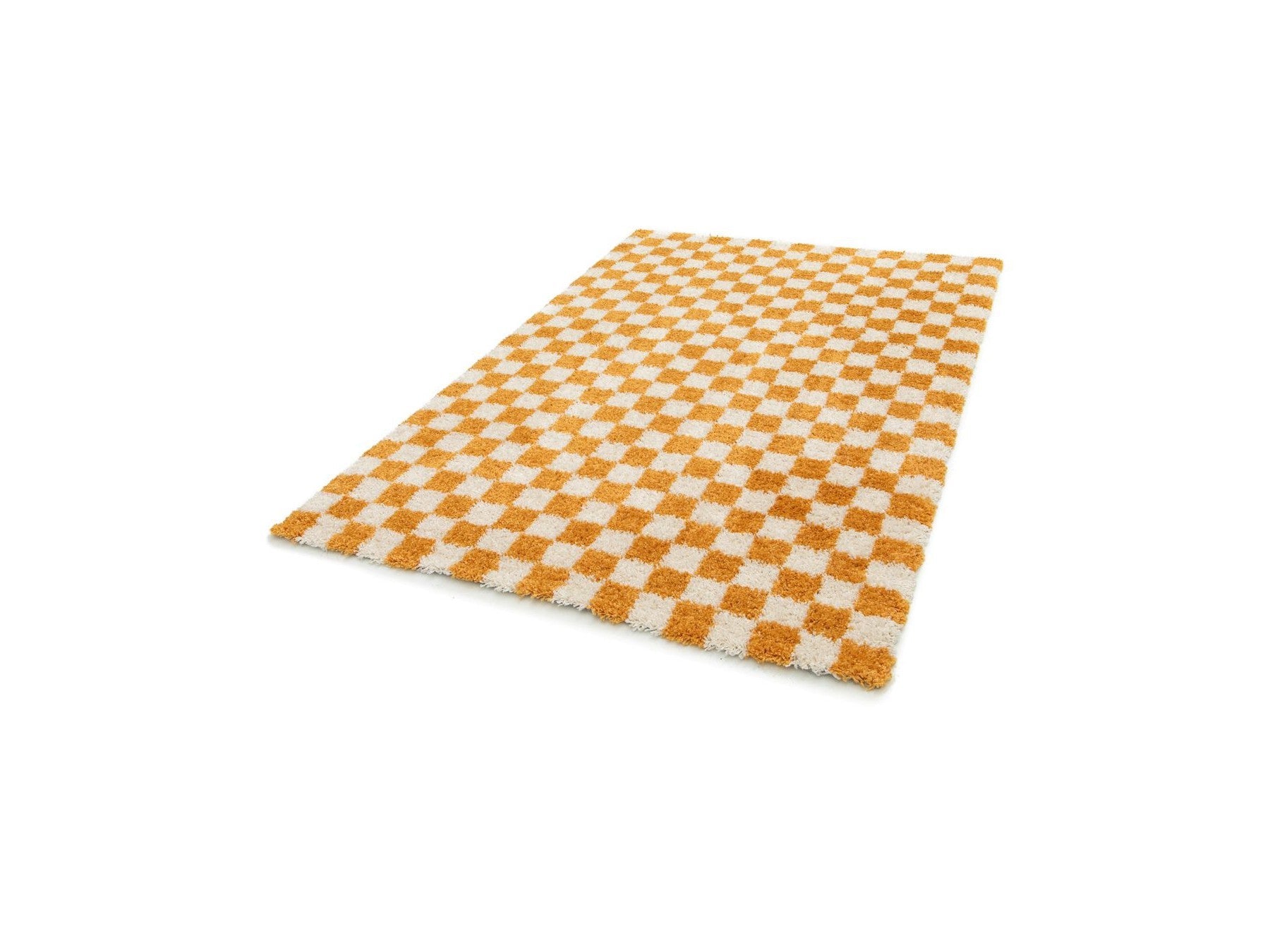 Damien - Tapis Poils Longs - Motif Damier - Jaune