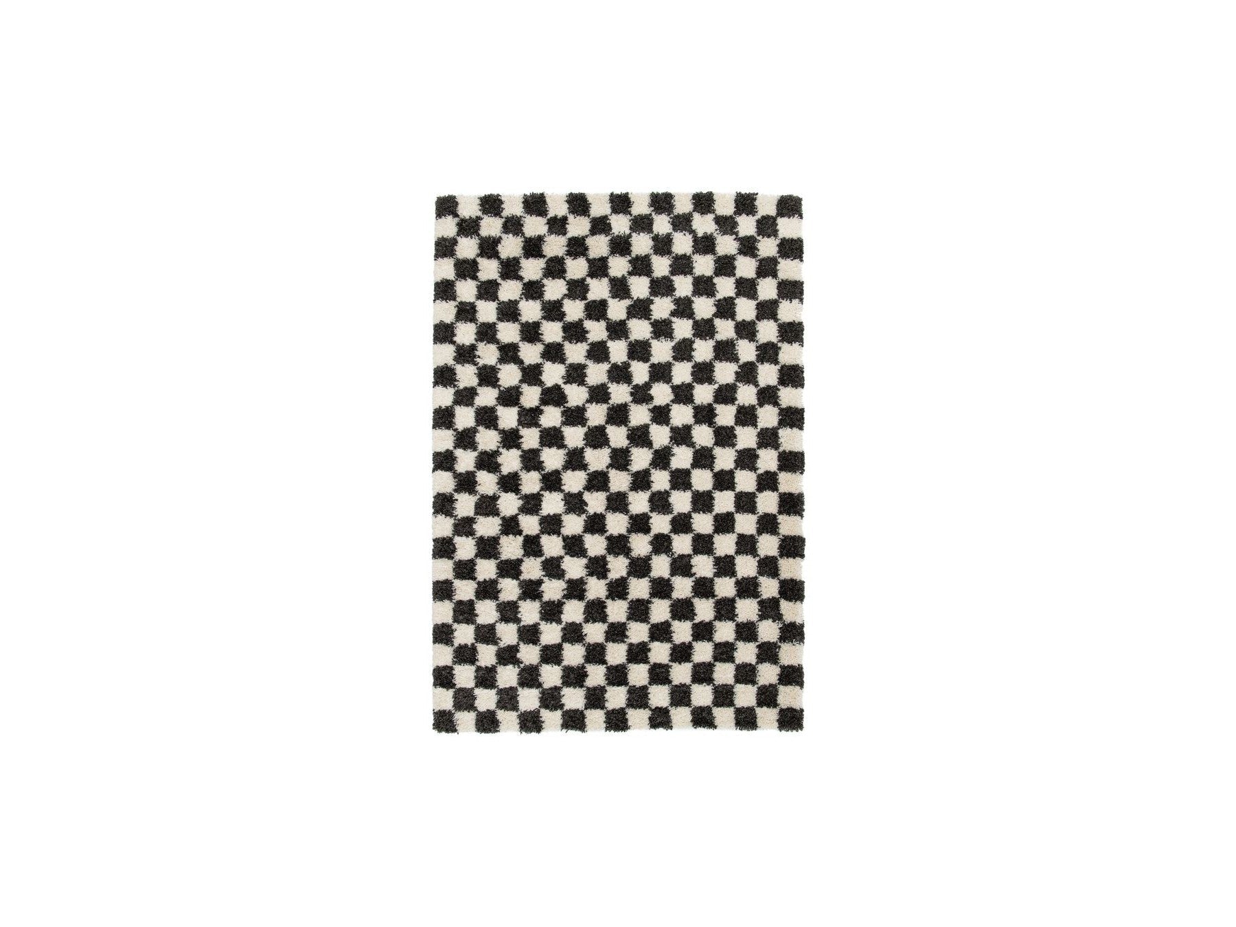 Damien - Tapis Poils Longs - Motif Damier - Noir