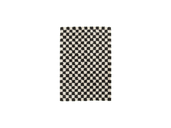 Damien - Tapis Poils Longs - Motif Damier - Noir