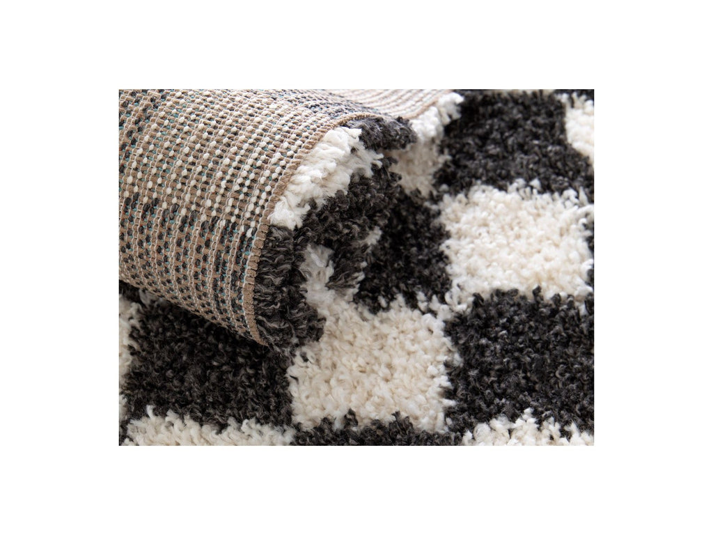 Damien - Tapis Poils Longs - Motif Damier - Noir