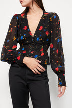 The Kooples - Chemisier En Soie Noir - Femme