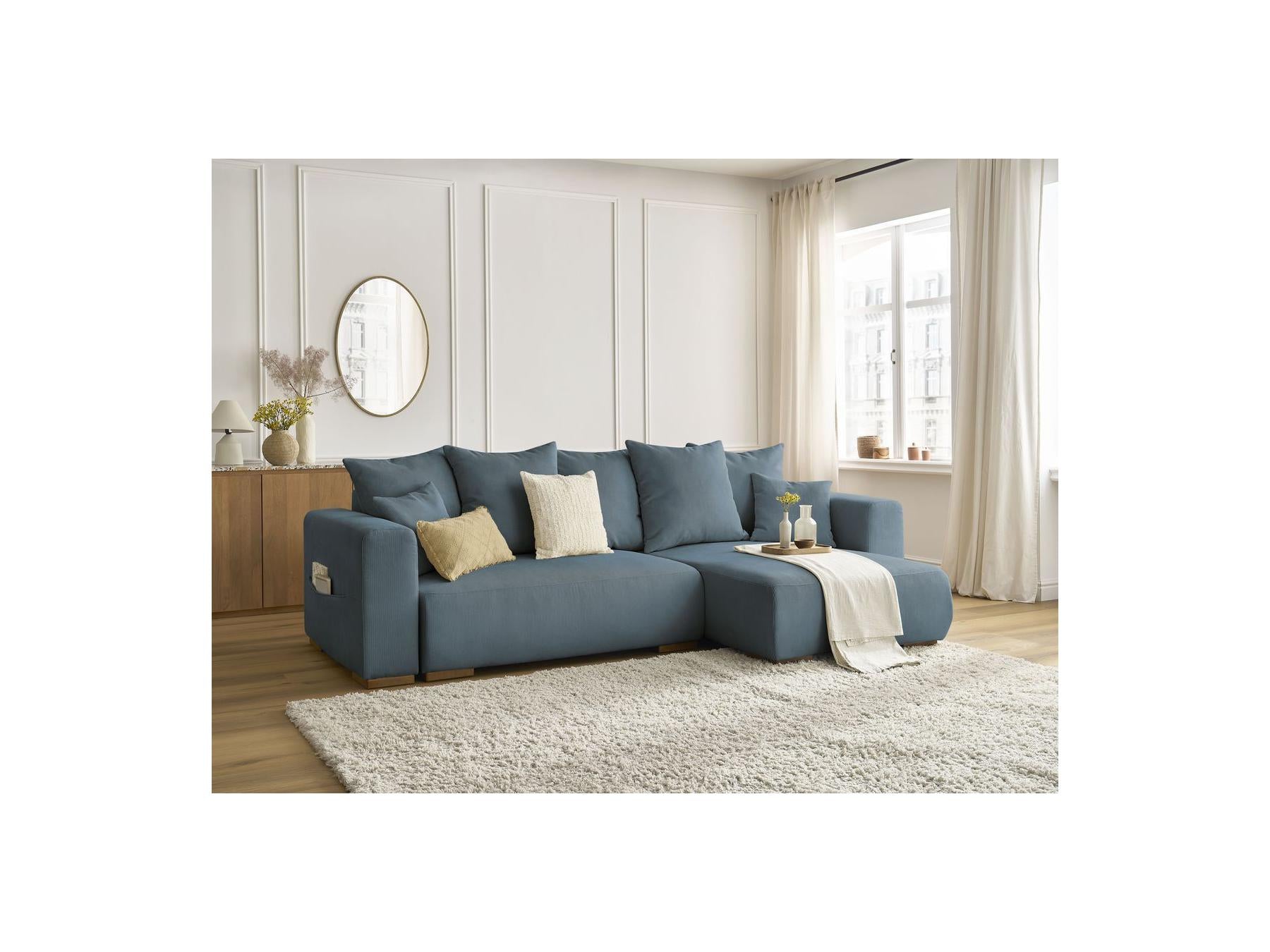 Sidonie - Canapé D'Angle Convertible Réversible Coffre - Velours Côtelé