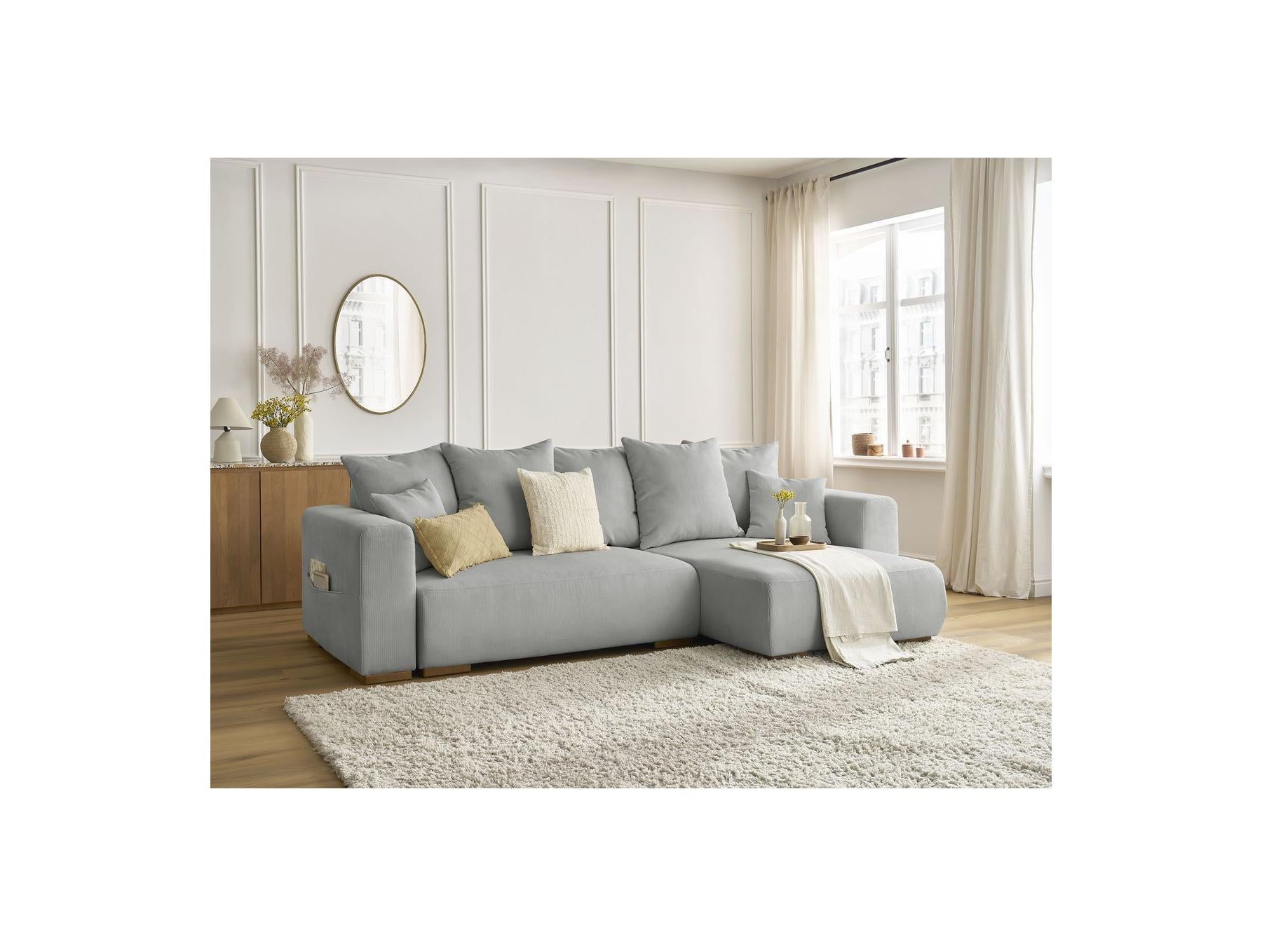 Sidonie - Canapé D'Angle Convertible Réversible Coffre - Velours Côtelé