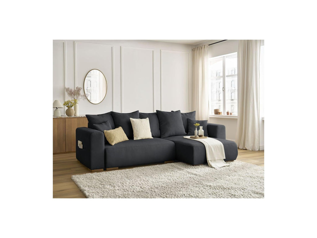 Sidonie - Canapé D'Angle Convertible Réversible Coffre - Velours Côtelé