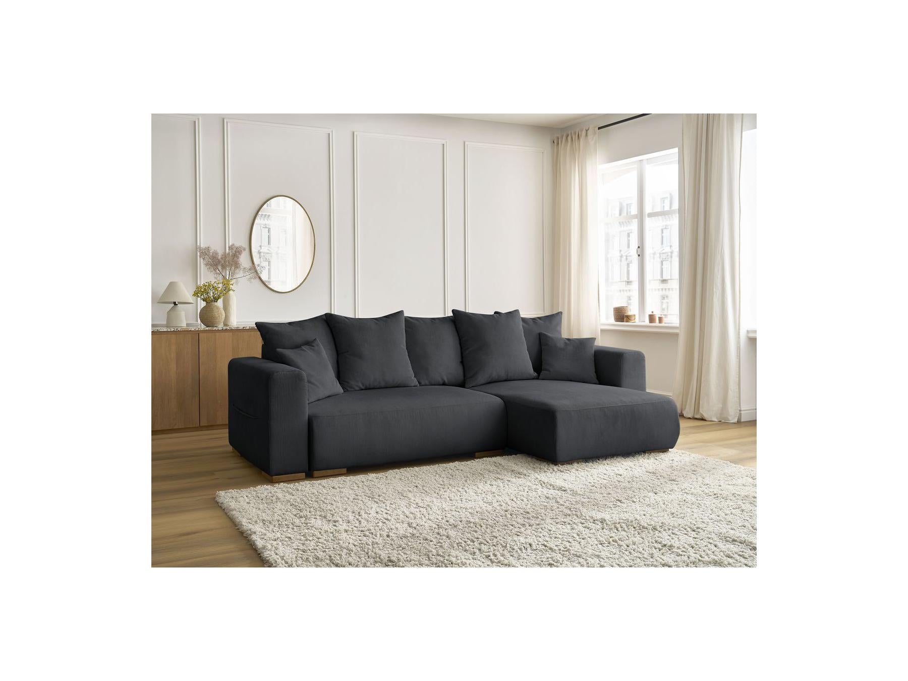 Sidonie - Canapé D'Angle Convertible Réversible Coffre - Velours Côtelé