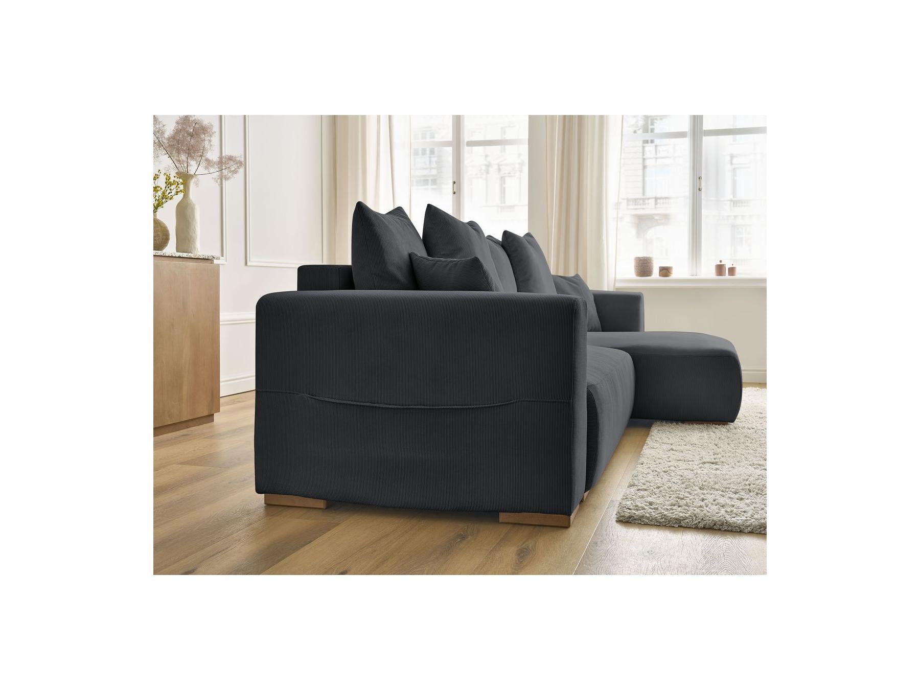 Sidonie - Canapé D'Angle Convertible Réversible Coffre - Velours Côtelé