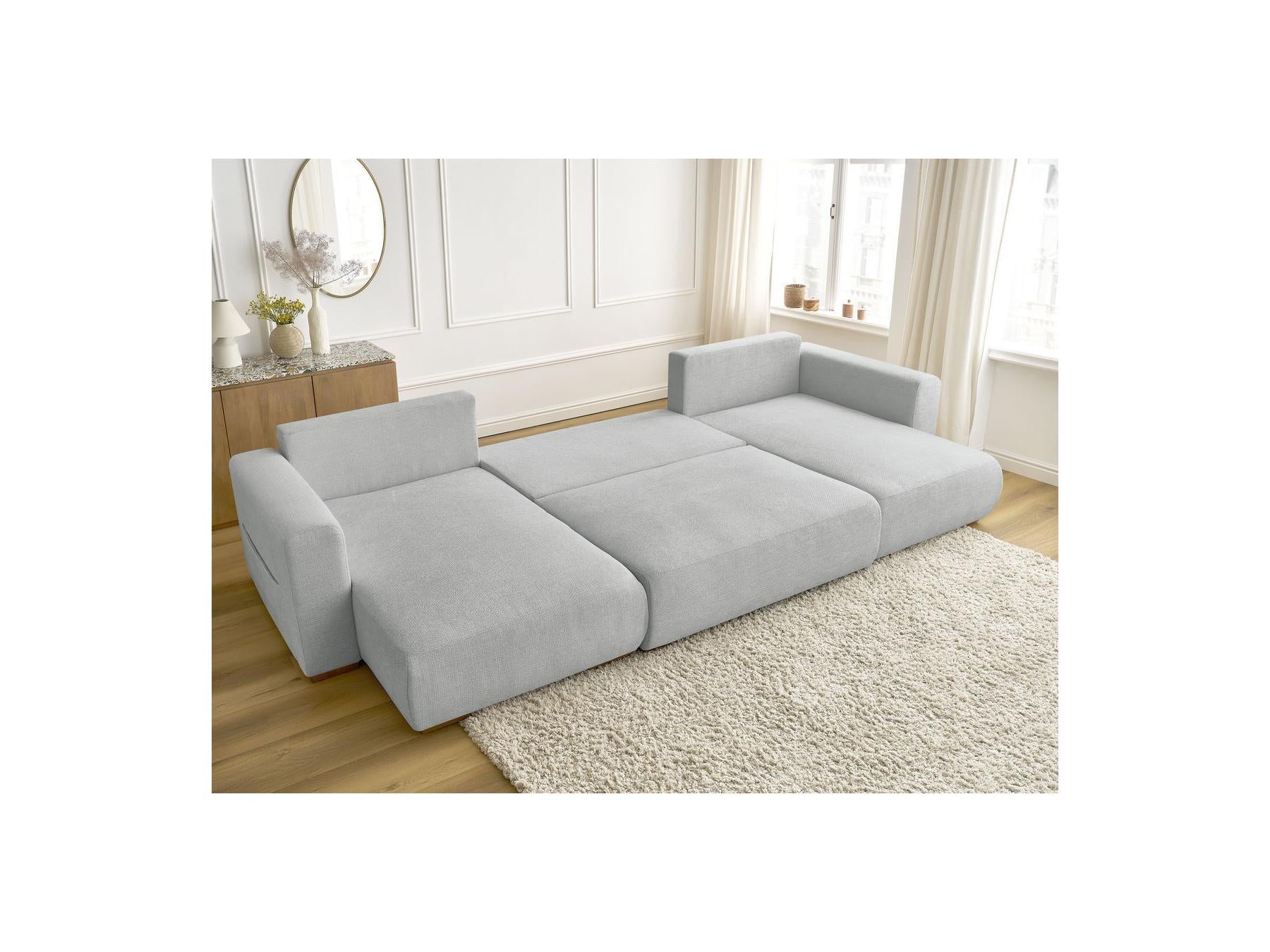Sidonie - Canapé Panoramique Convertible Coffre - Tissu Chiné