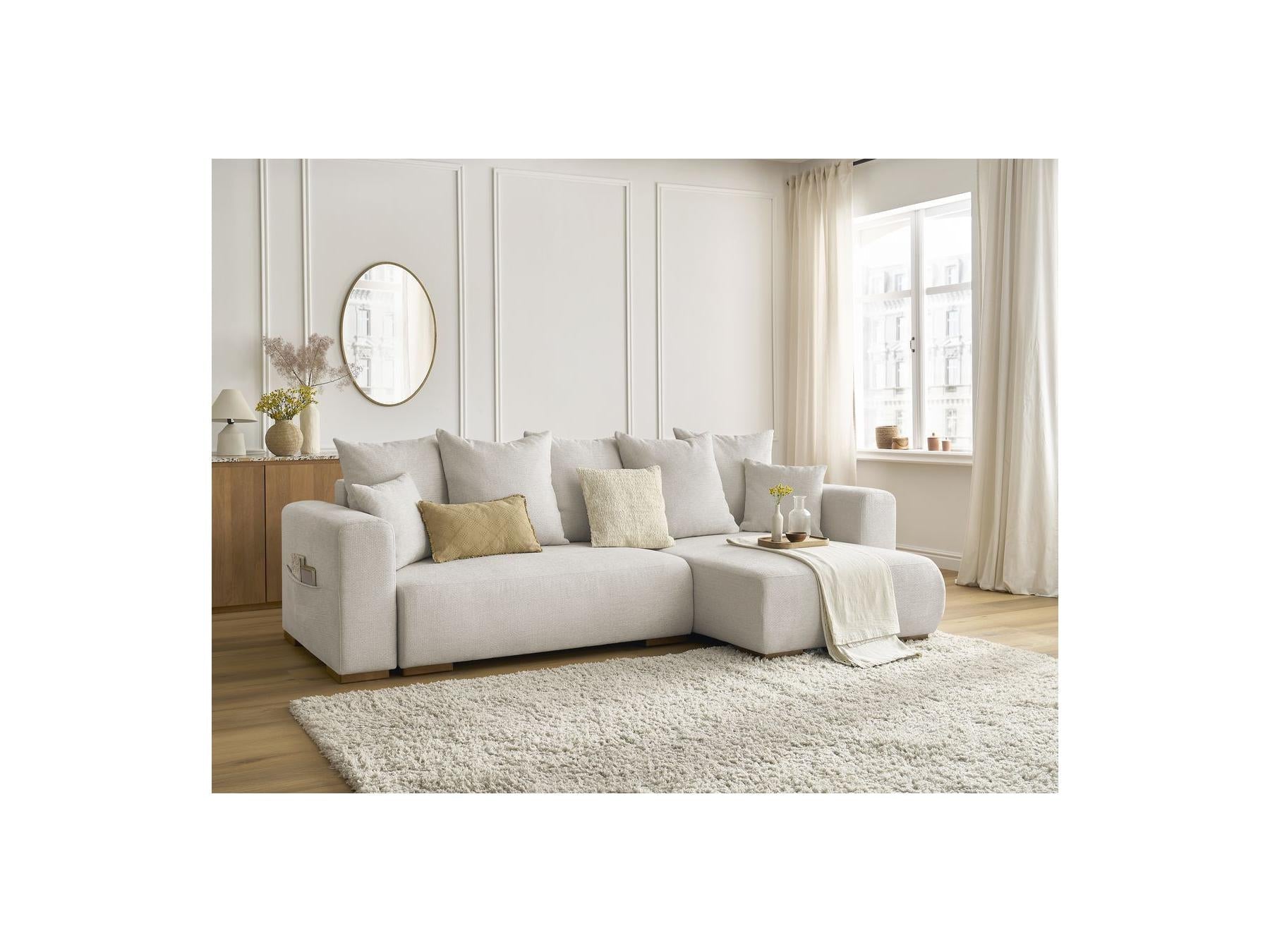 Sidonie - Canapé D'Angle Convertible Réversible Coffre - Tissu Chiné