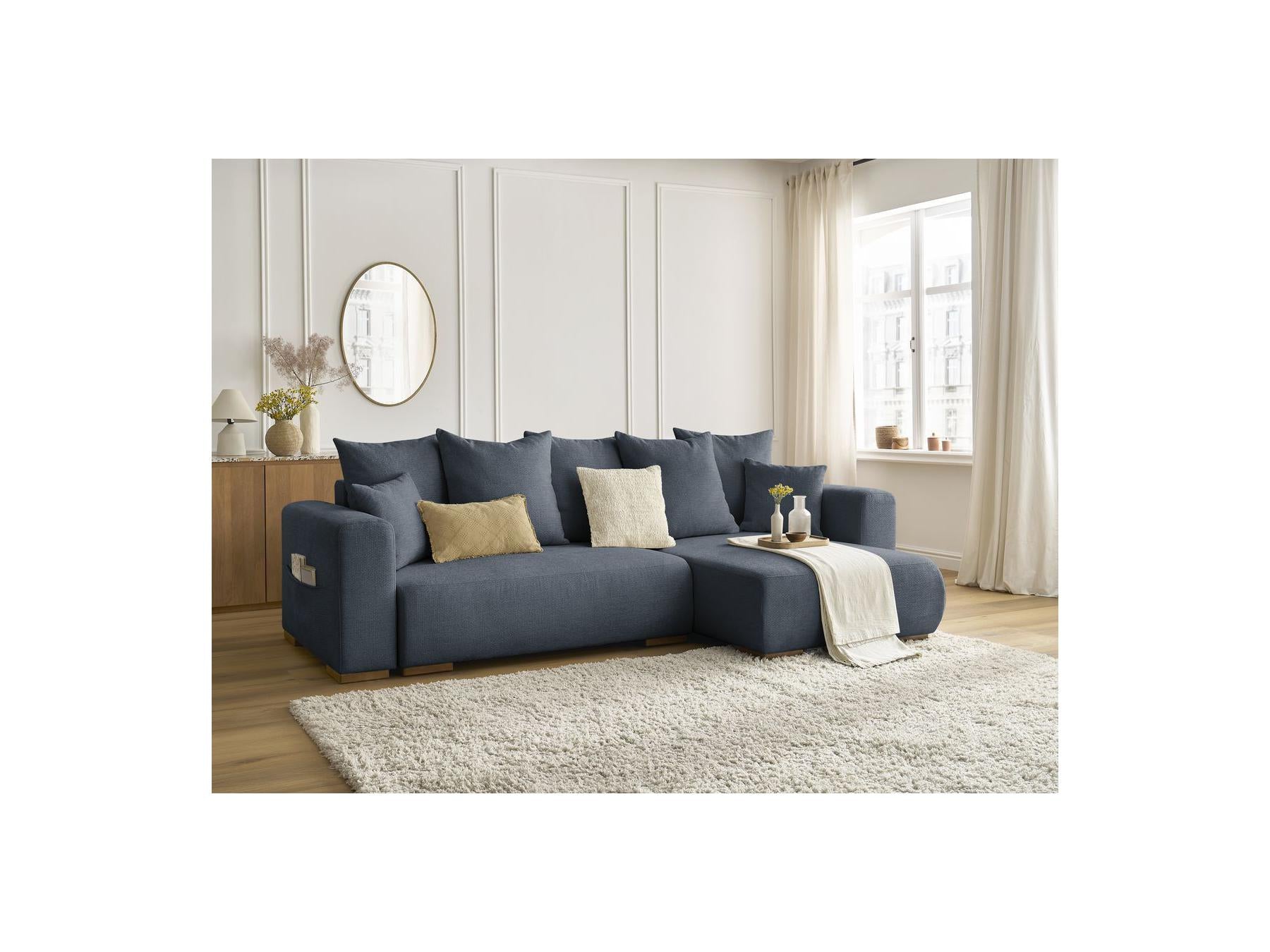 Sidonie - Canapé D'Angle Convertible Réversible Coffre - Tissu Chiné