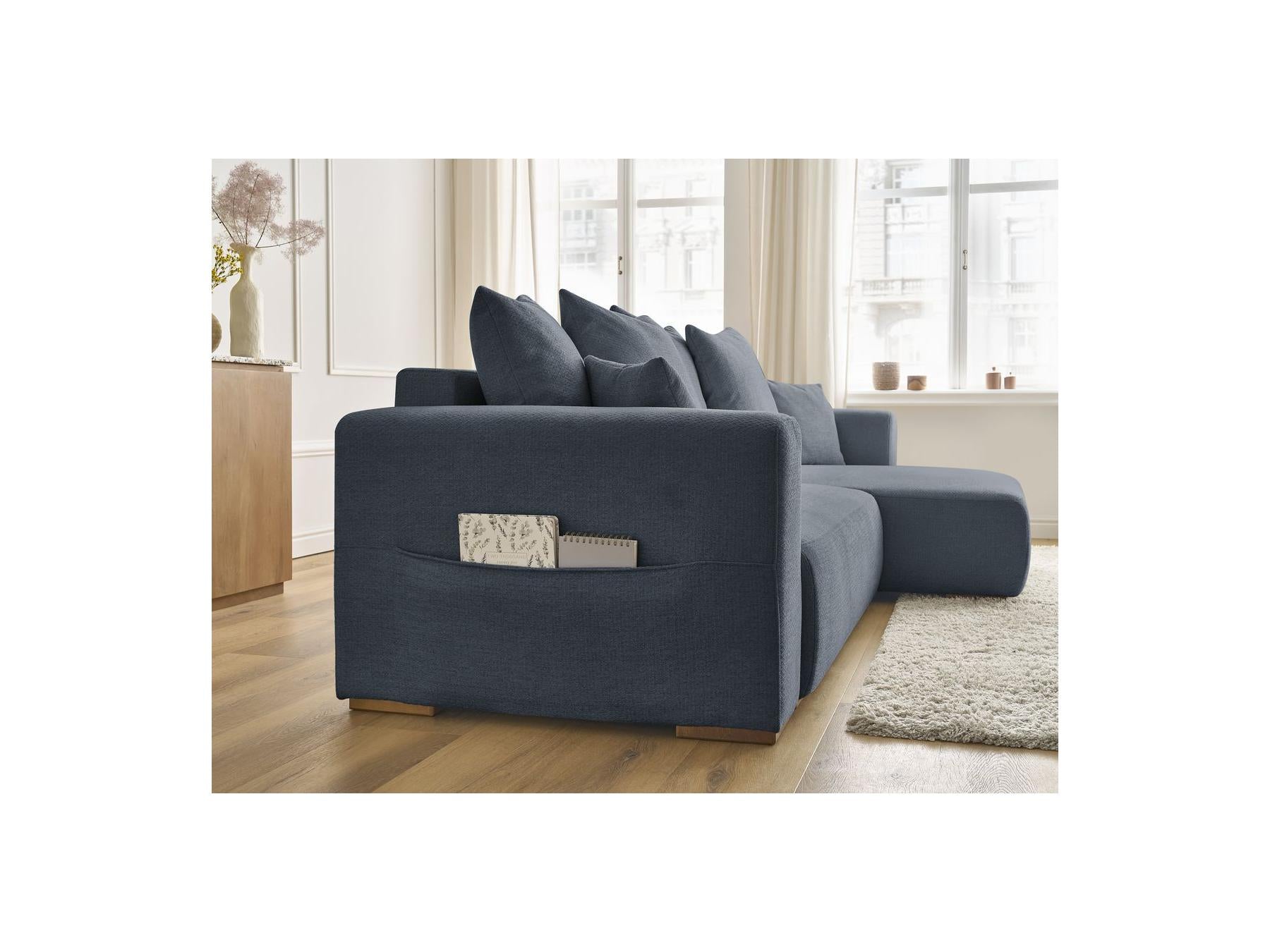 Sidonie - Canapé D'Angle Convertible Réversible Coffre - Tissu Chiné