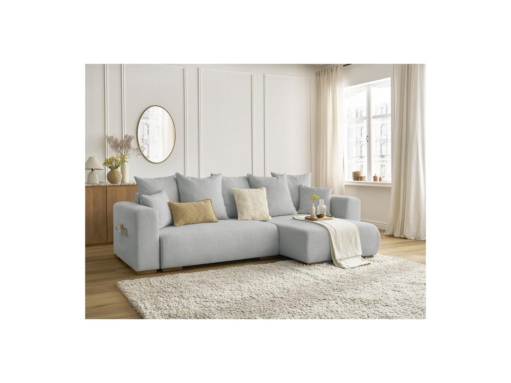 Sidonie - Canapé D'Angle Convertible Réversible Coffre - Tissu Chiné