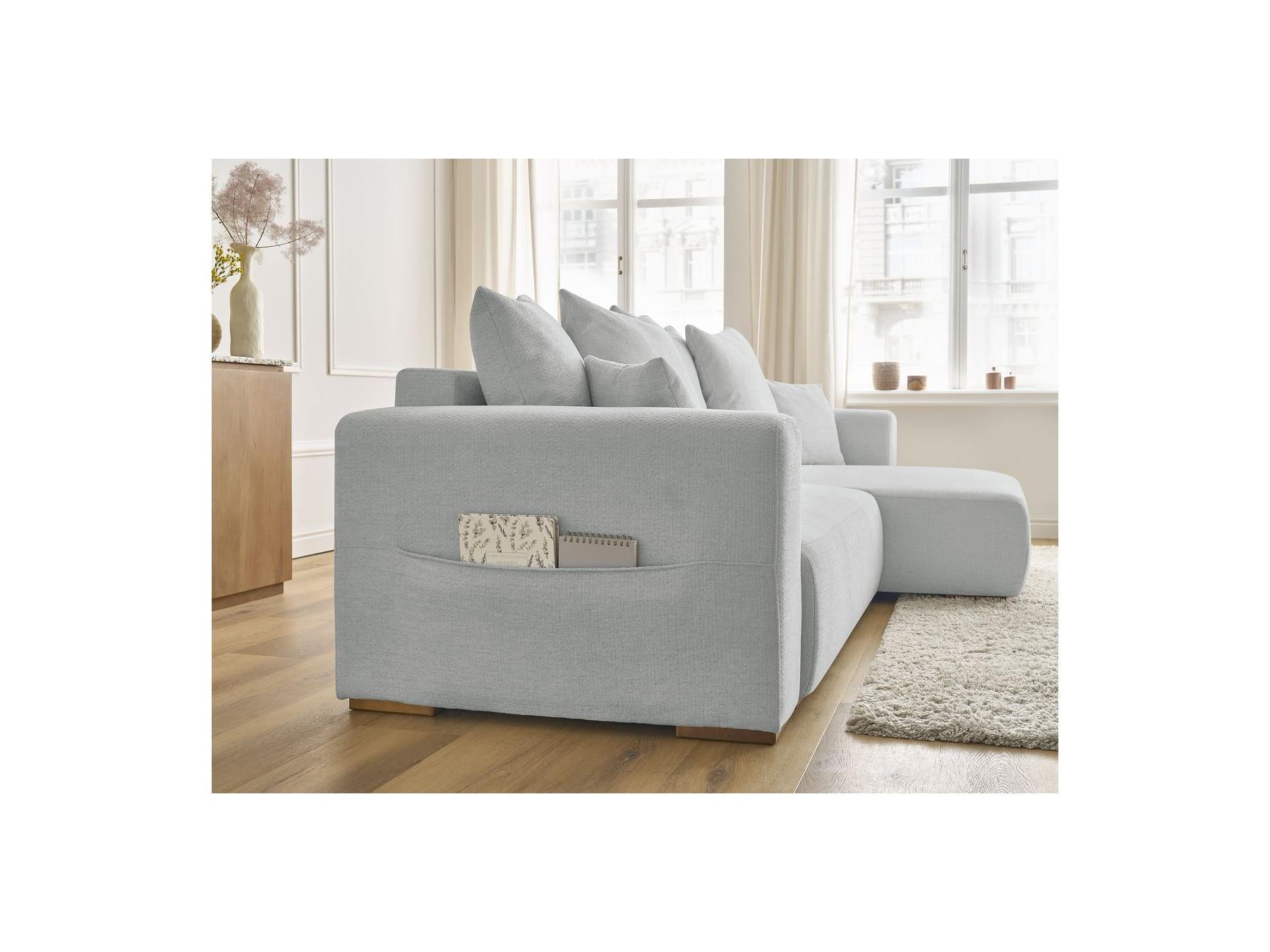 Sidonie - Canapé D'Angle Convertible Réversible Coffre - Tissu Chiné