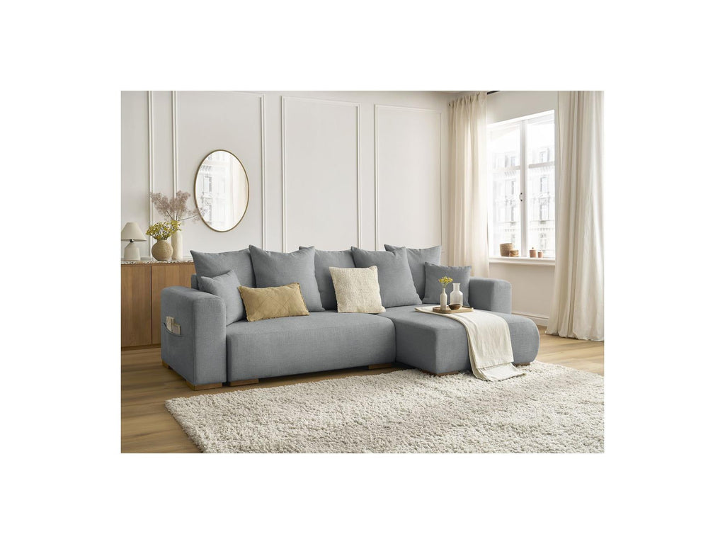 Sidonie - Canapé D'Angle Convertible Réversible Coffre - Tissu Chiné