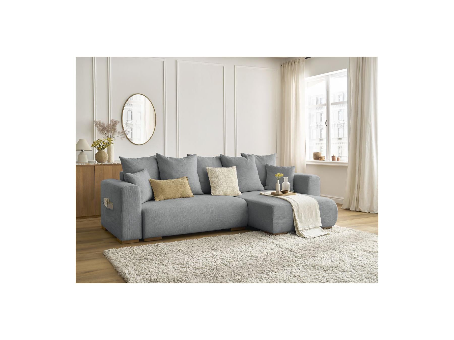 Sidonie - Canapé D'Angle Convertible Réversible Coffre - Tissu Chiné