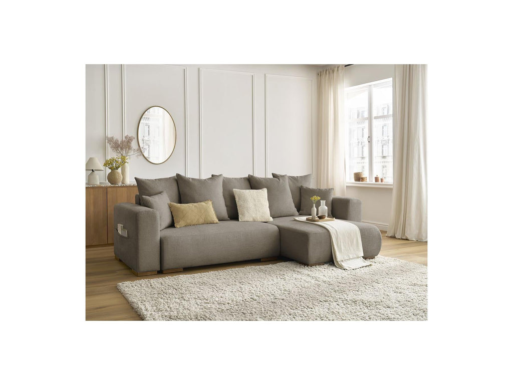 Sidonie - Canapé D'Angle Convertible Réversible Coffre - Tissu Chiné