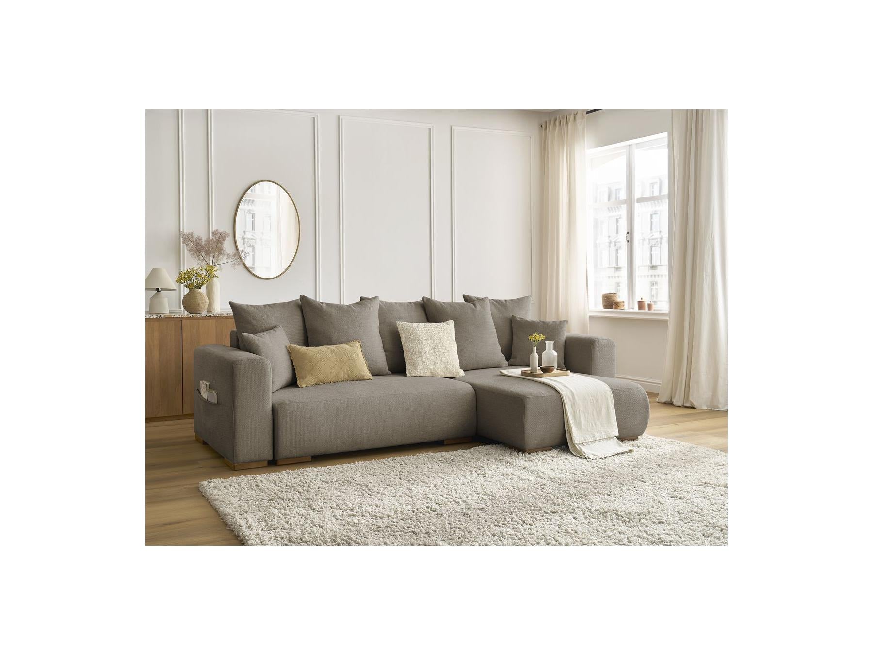 Sidonie - Canapé D'Angle Convertible Réversible Coffre - Tissu Chiné