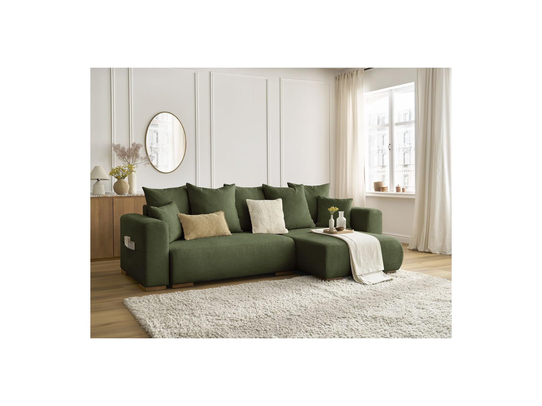 Sidonie - Canapé D'Angle Convertible Réversible Coffre - Tissu Chiné