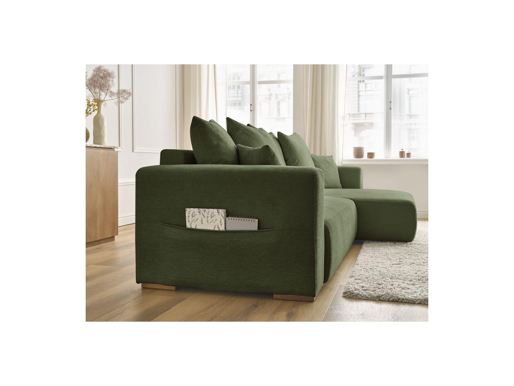 Sidonie - Canapé D'Angle Convertible Réversible Coffre - Tissu Chiné