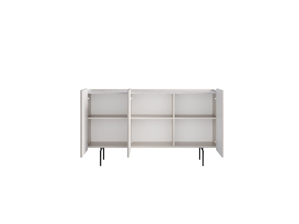 Mathilde - Buffet 3 Portes Plateau Effet Marbre - Pieds Noirs