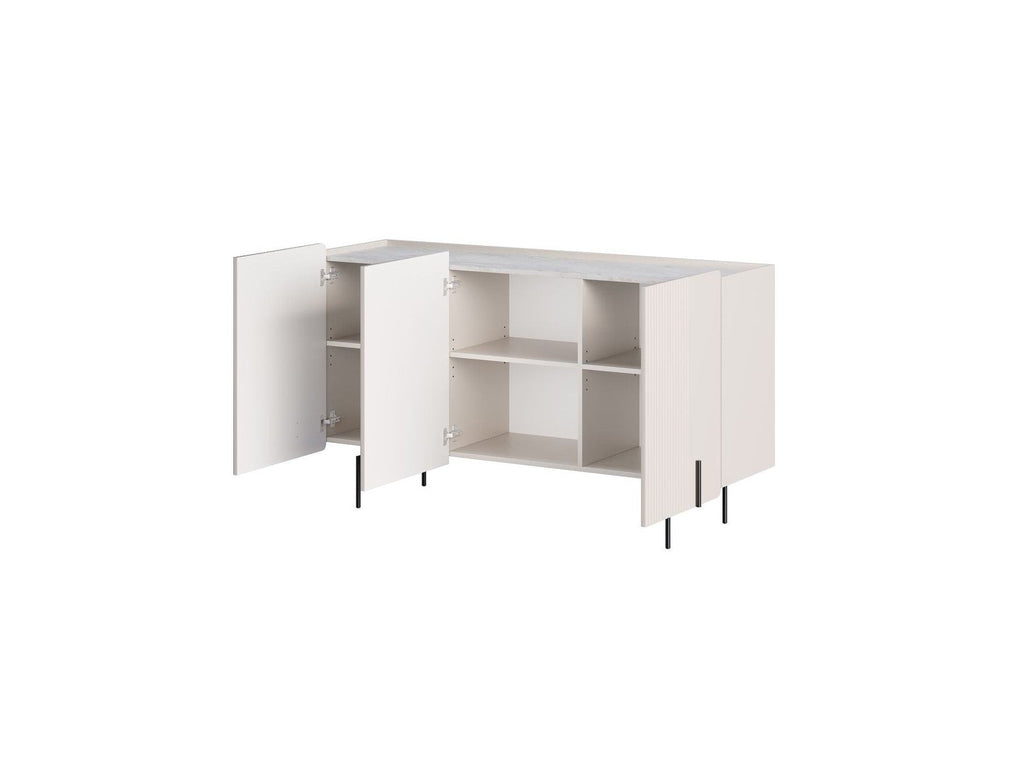 Mathilde - Buffet 3 Portes Plateau Effet Marbre - Pieds Noirs