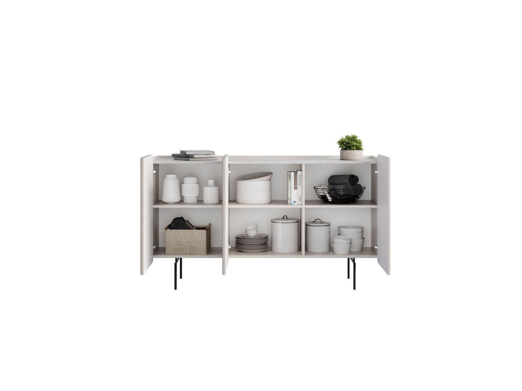 Mathilde - Buffet 3 Portes Plateau Effet Marbre - Pieds Noirs