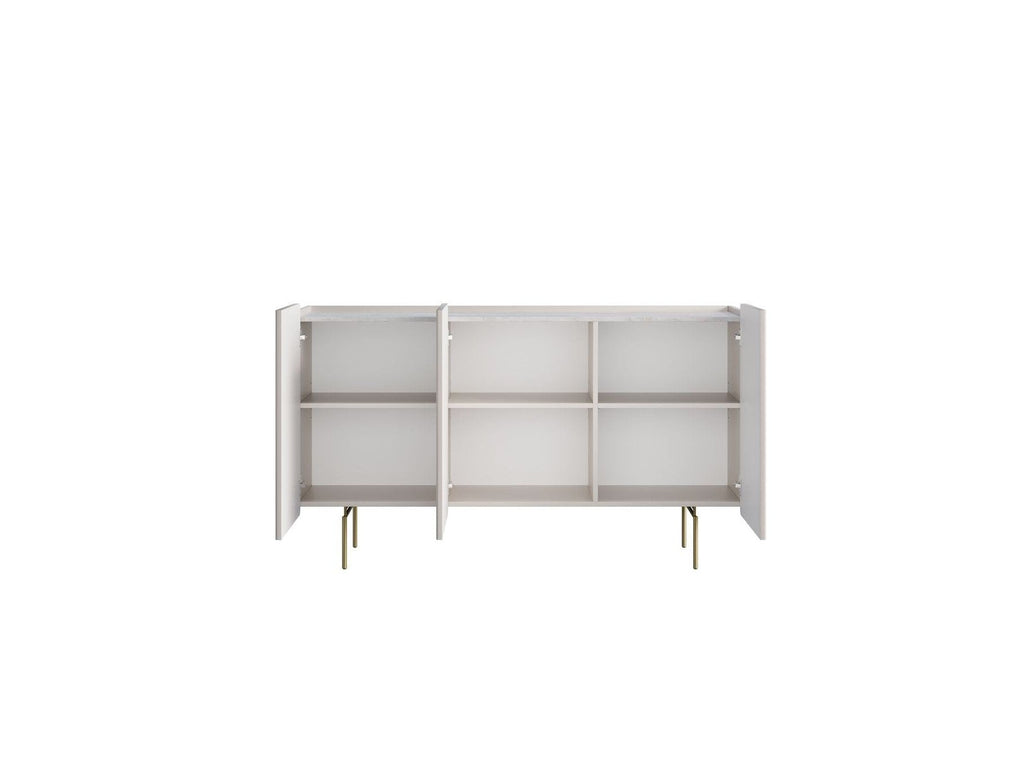 Mathilde - Buffet 3 Portes Plateau Effet Marbre - Pieds Or