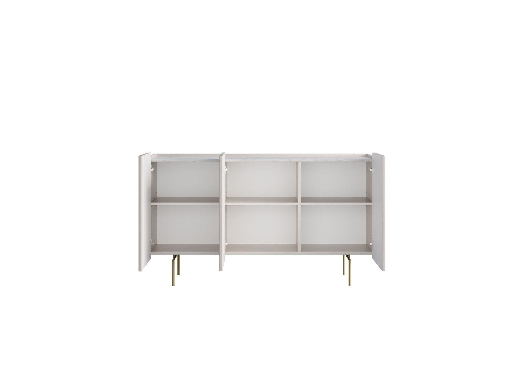 Mathilde - Buffet 3 Portes Plateau Effet Marbre - Pieds Or