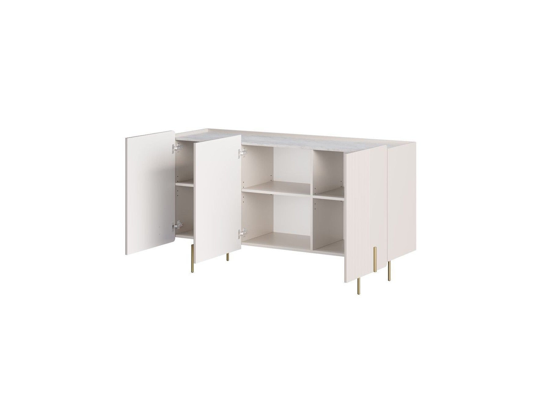 Mathilde - Buffet 3 Portes Plateau Effet Marbre - Pieds Or
