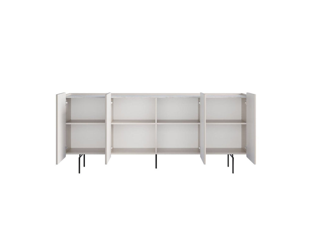Mathilde - Buffet 4 Portes Plateau Effet Marbre - Pieds Noirs