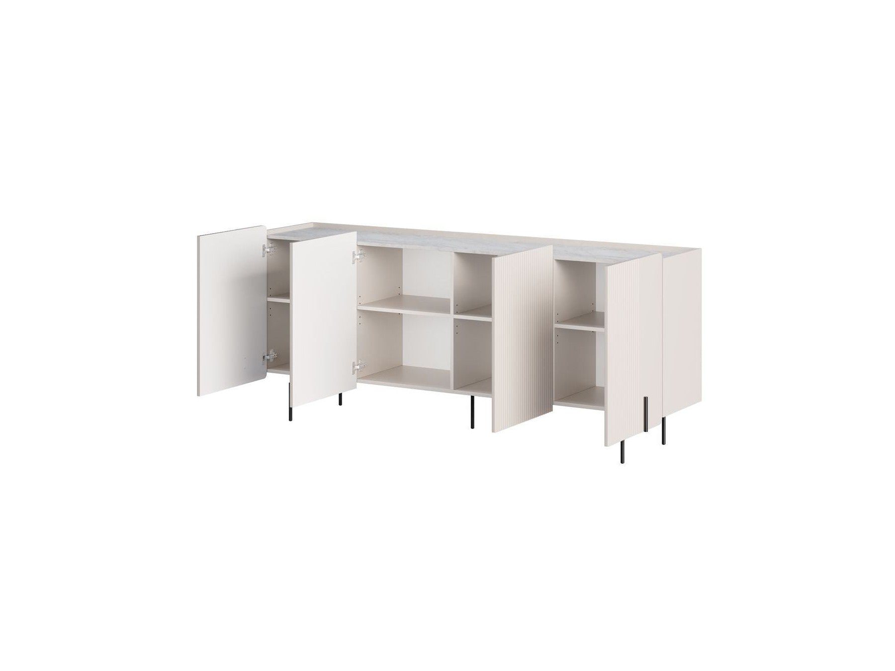 Mathilde - Buffet 4 Portes Plateau Effet Marbre - Pieds Noirs