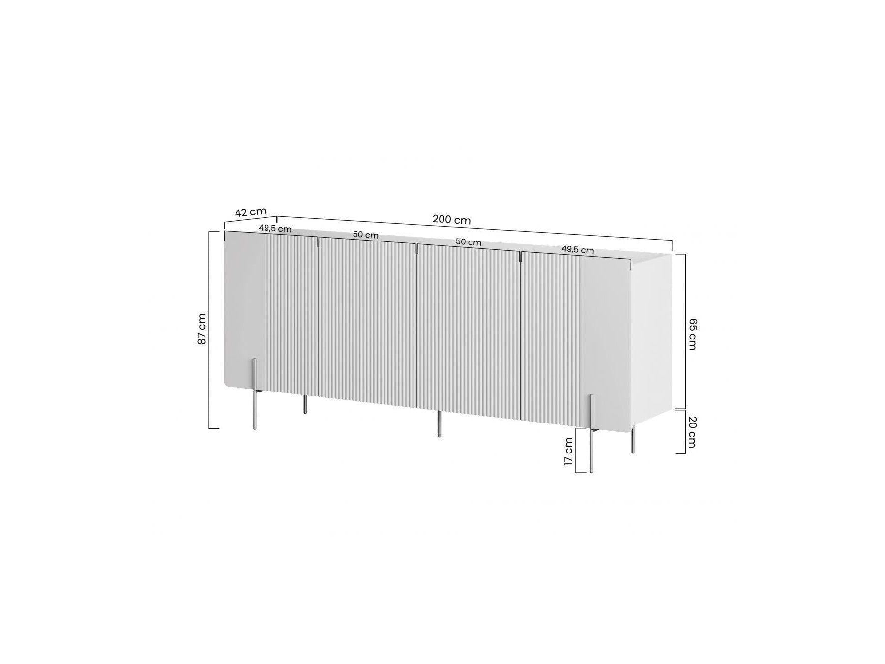 Mathilde - Buffet 4 Portes Plateau Effet Marbre - Pieds Noirs