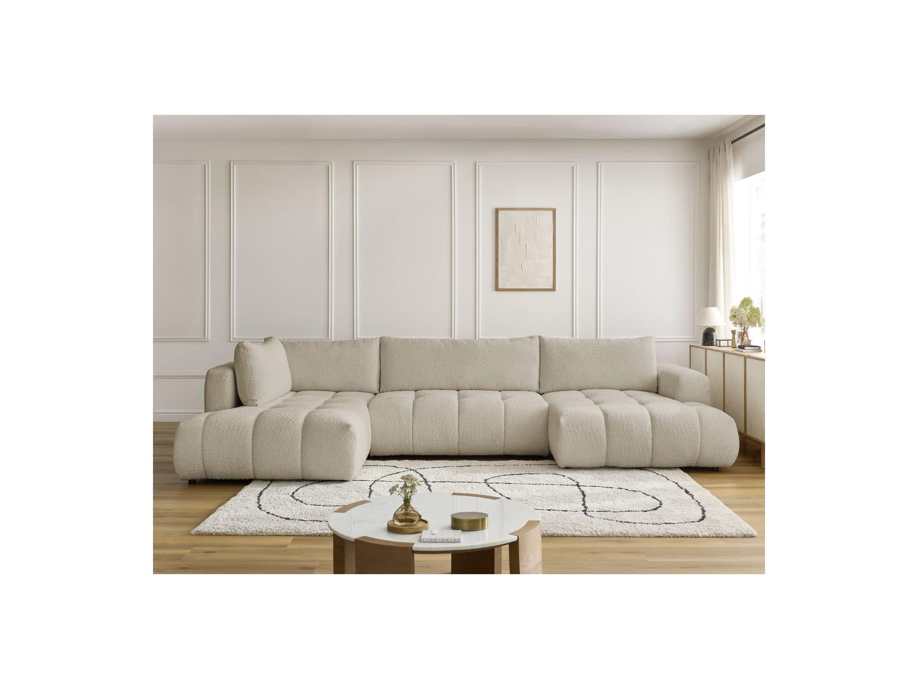Fuji - Canapé Panoramique Convertible - Tissu Bouclette - Angle Droit