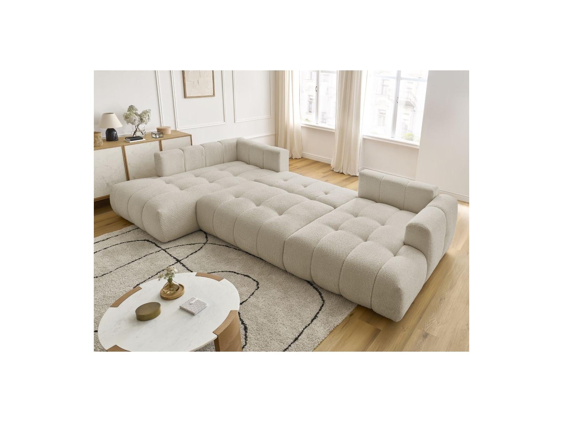Fuji - Canapé Panoramique Convertible - Tissu Bouclette - Angle Droit