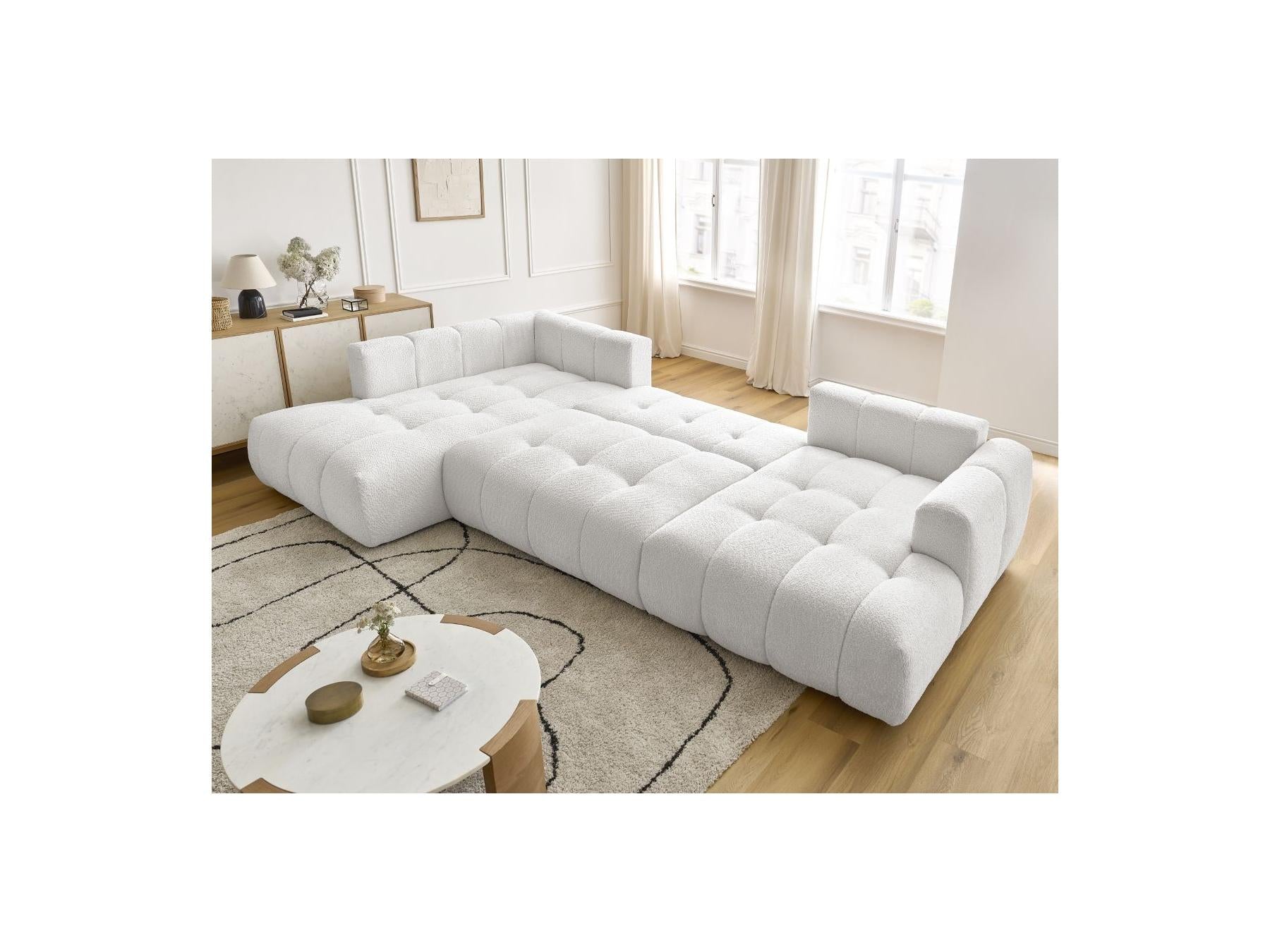Fuji - Canapé Panoramique Convertible - Tissu Bouclette - Angle Droit
