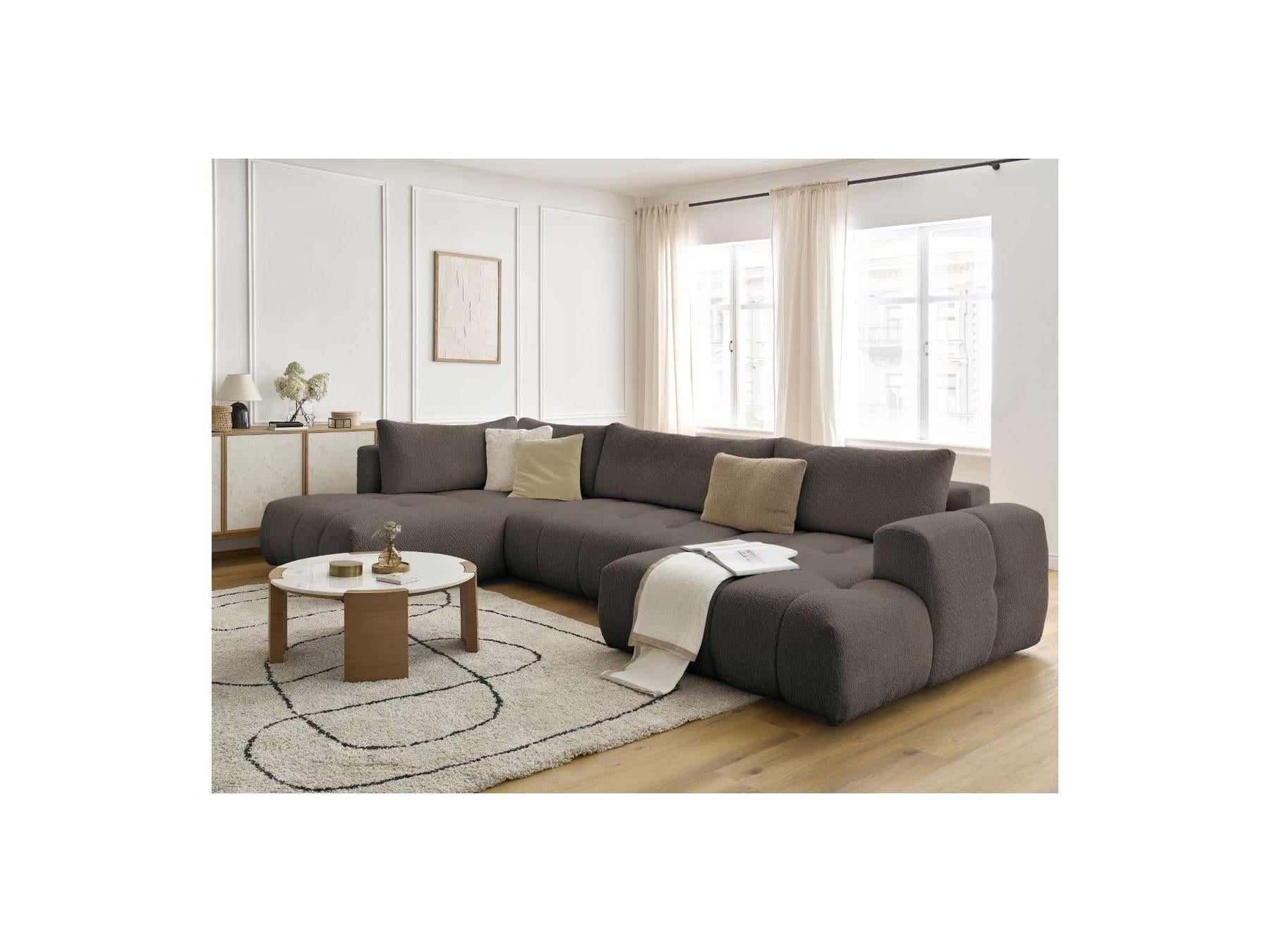 Fuji - Canapé Panoramique Convertible - Tissu Bouclette - Angle Droit