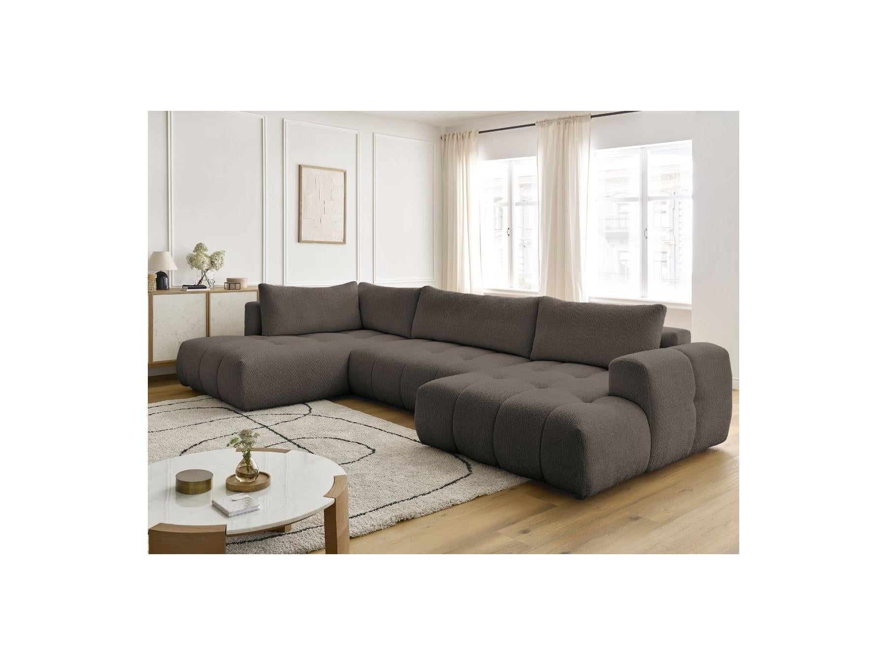 Fuji - Canapé Panoramique Convertible - Tissu Bouclette - Angle Droit