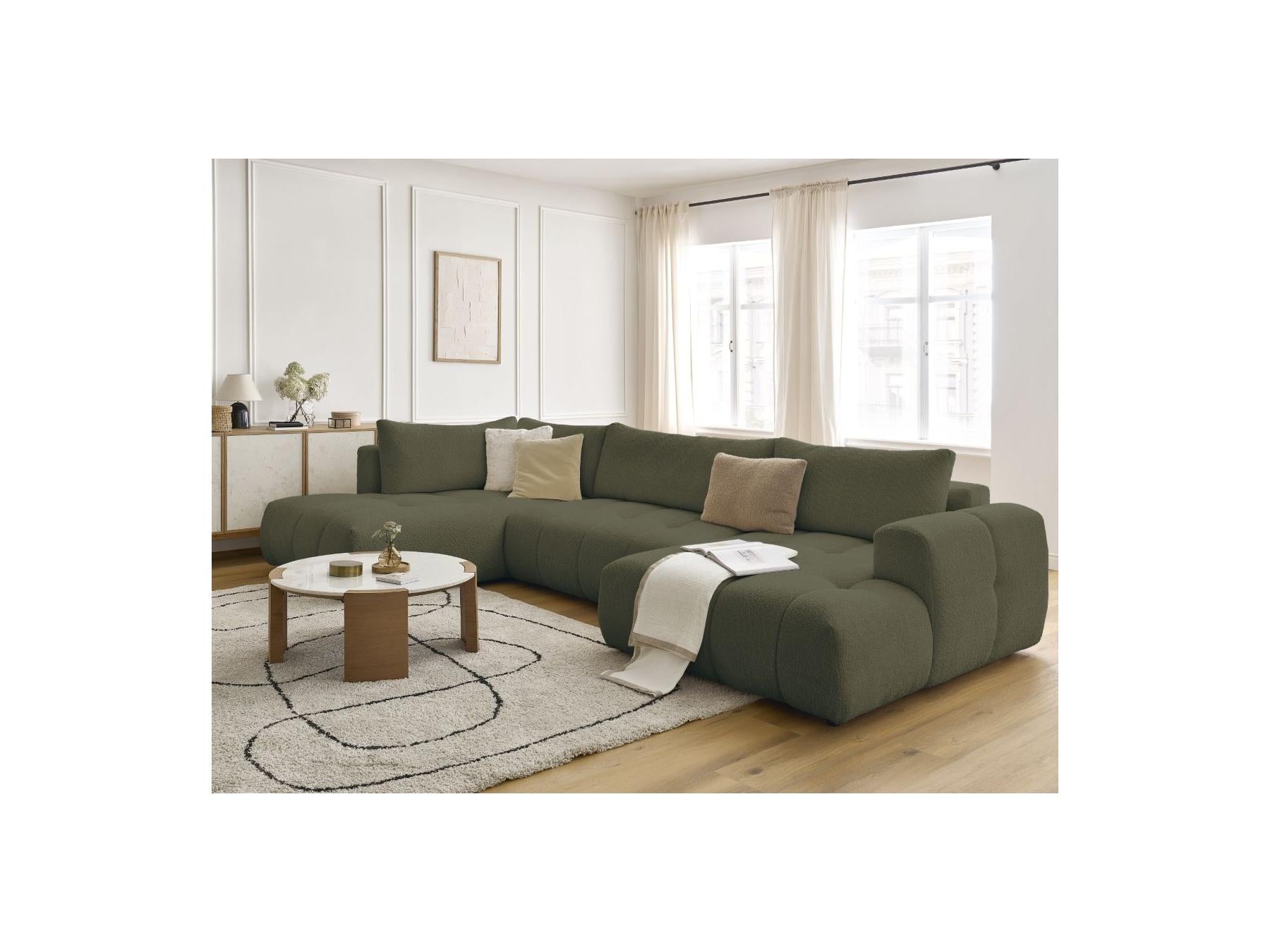 Fuji - Canapé Panoramique Convertible - Tissu Bouclette - Angle Droit