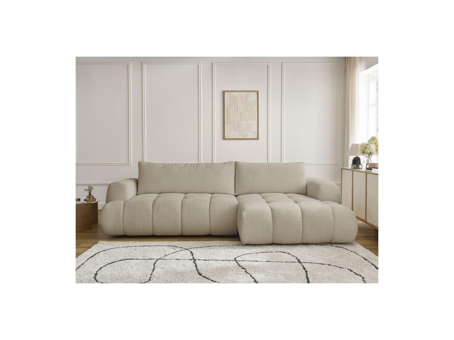 Fuji - Canapé D'Angle Convertible - Tissu Bouclette - Angle Droit