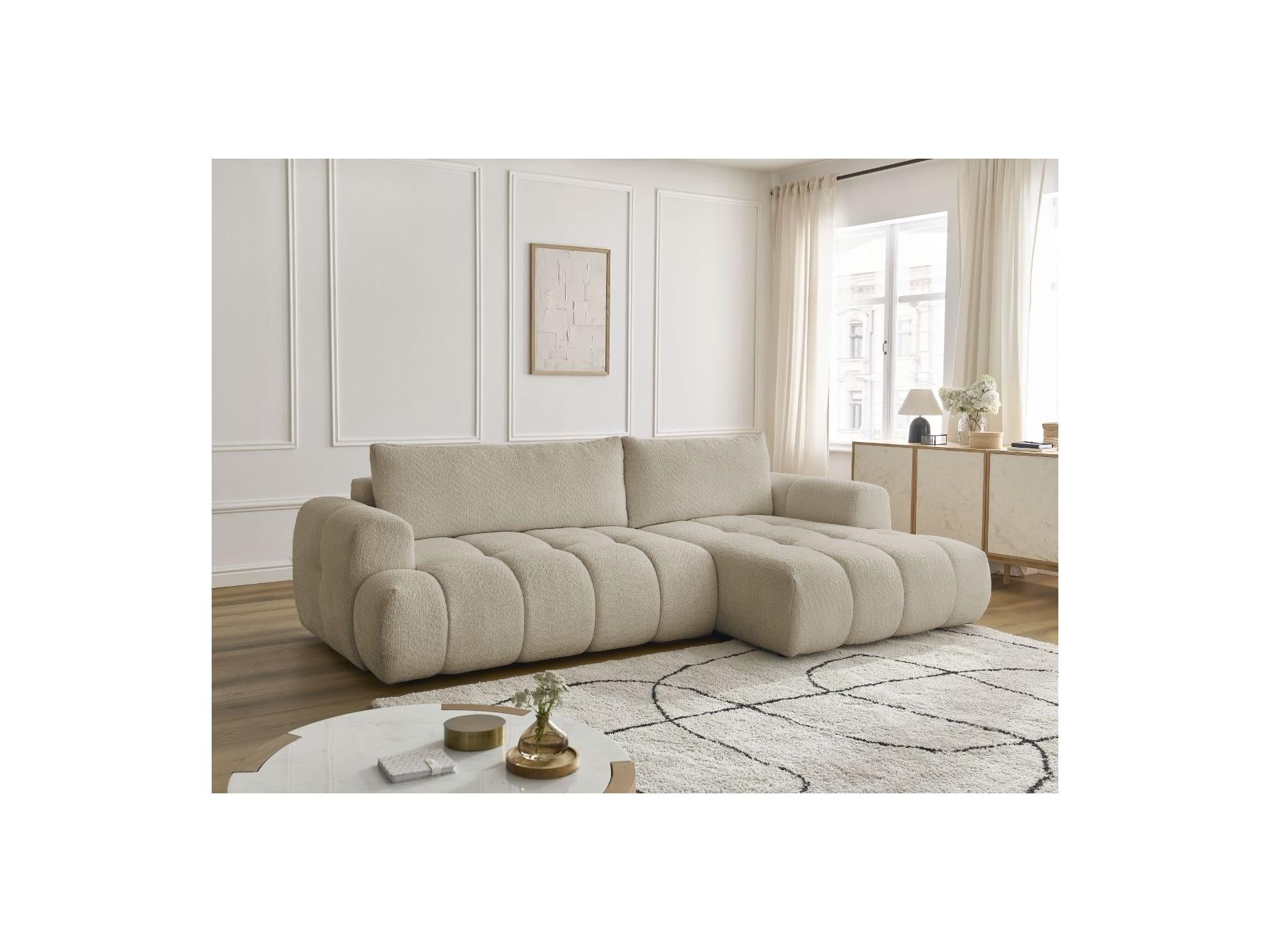 Fuji - Canapé D'Angle Convertible - Tissu Bouclette - Angle Droit