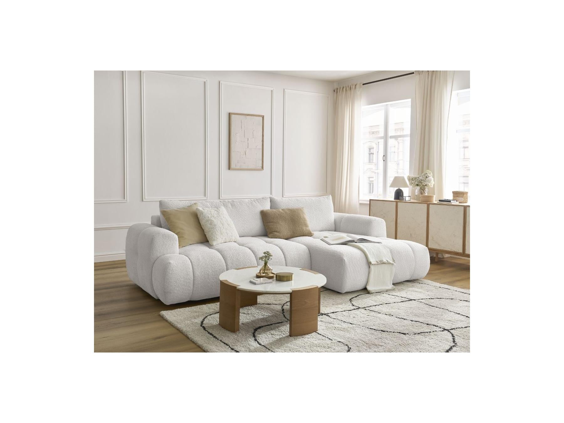 Fuji - Canapé D'Angle Convertible - Tissu Bouclette - Angle Droit