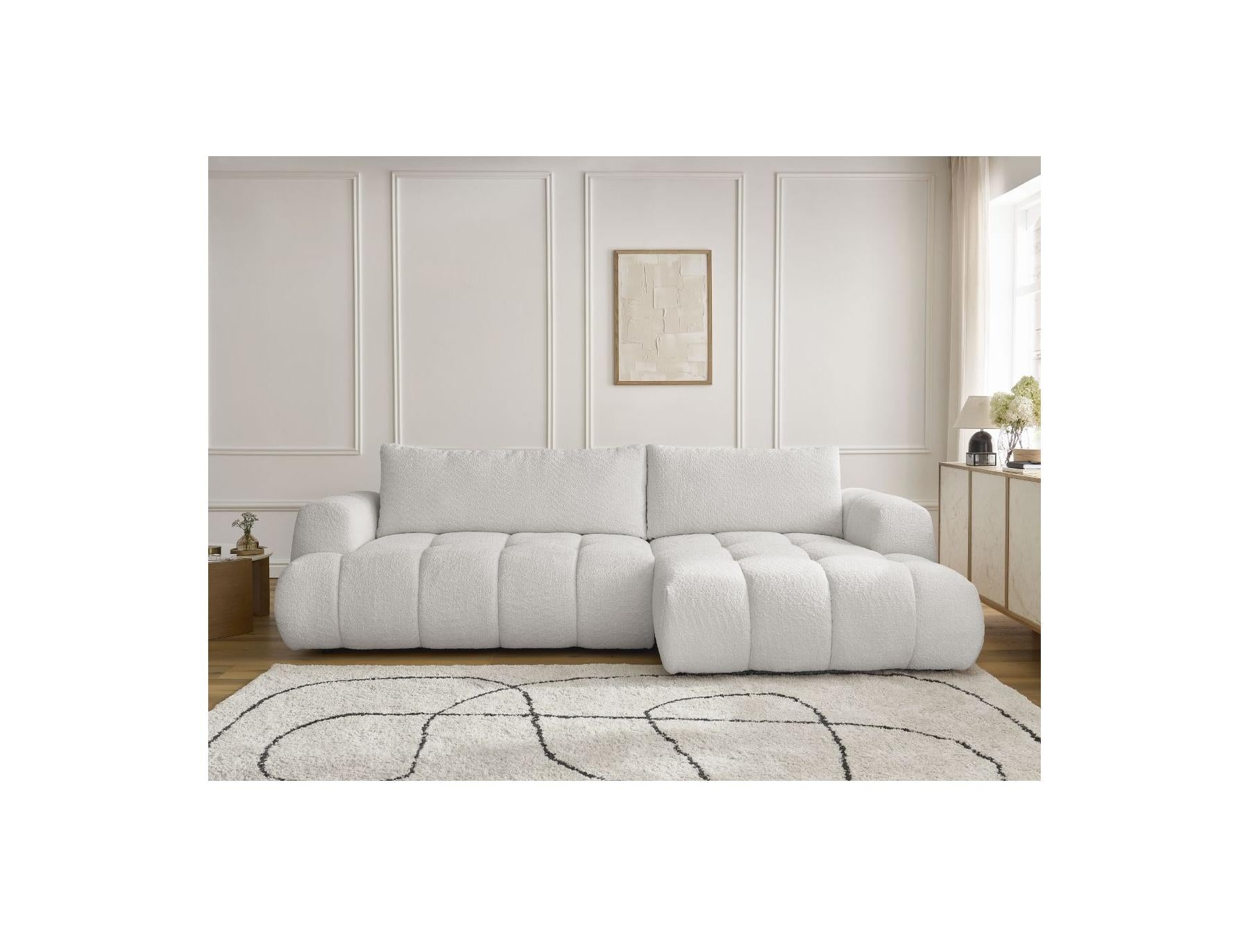 Fuji - Canapé D'Angle Convertible - Tissu Bouclette - Angle Droit