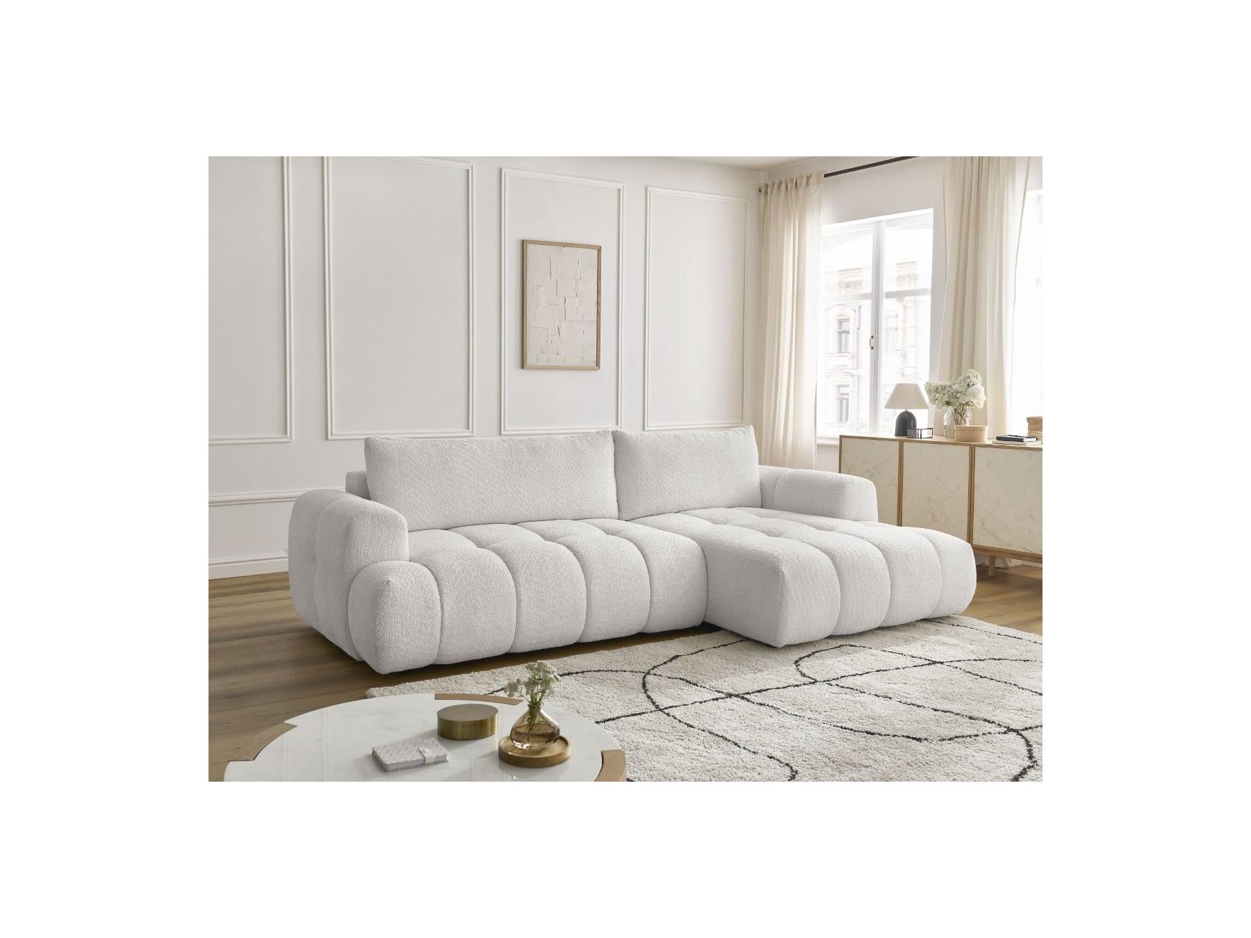 Fuji - Canapé D'Angle Convertible - Tissu Bouclette - Angle Droit