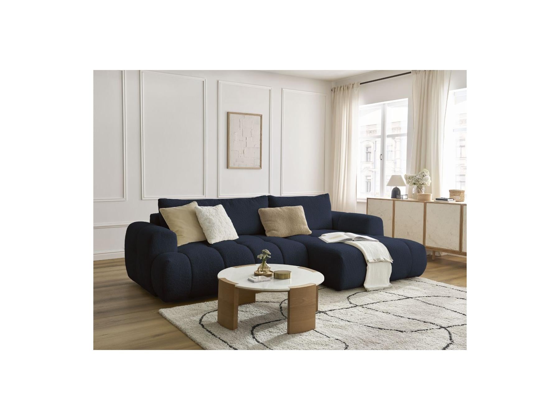 Fuji - Canapé D'Angle Convertible - Tissu Bouclette - Angle Droit